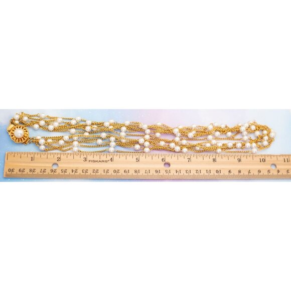 Vintage Golden Multichained Pearlspheres Necklace | Gold Tone Necklace | 21 inch - Picture 4 of 4